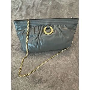 Vintage MORRIS MOSKOWITZ Leather Clutch Handbag Evening Gold Chain O Rings